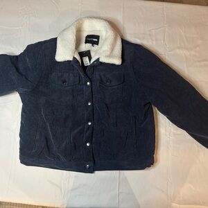 Fashion Nova Women’s Navy Corduroy Sherpa Shirt Jacket